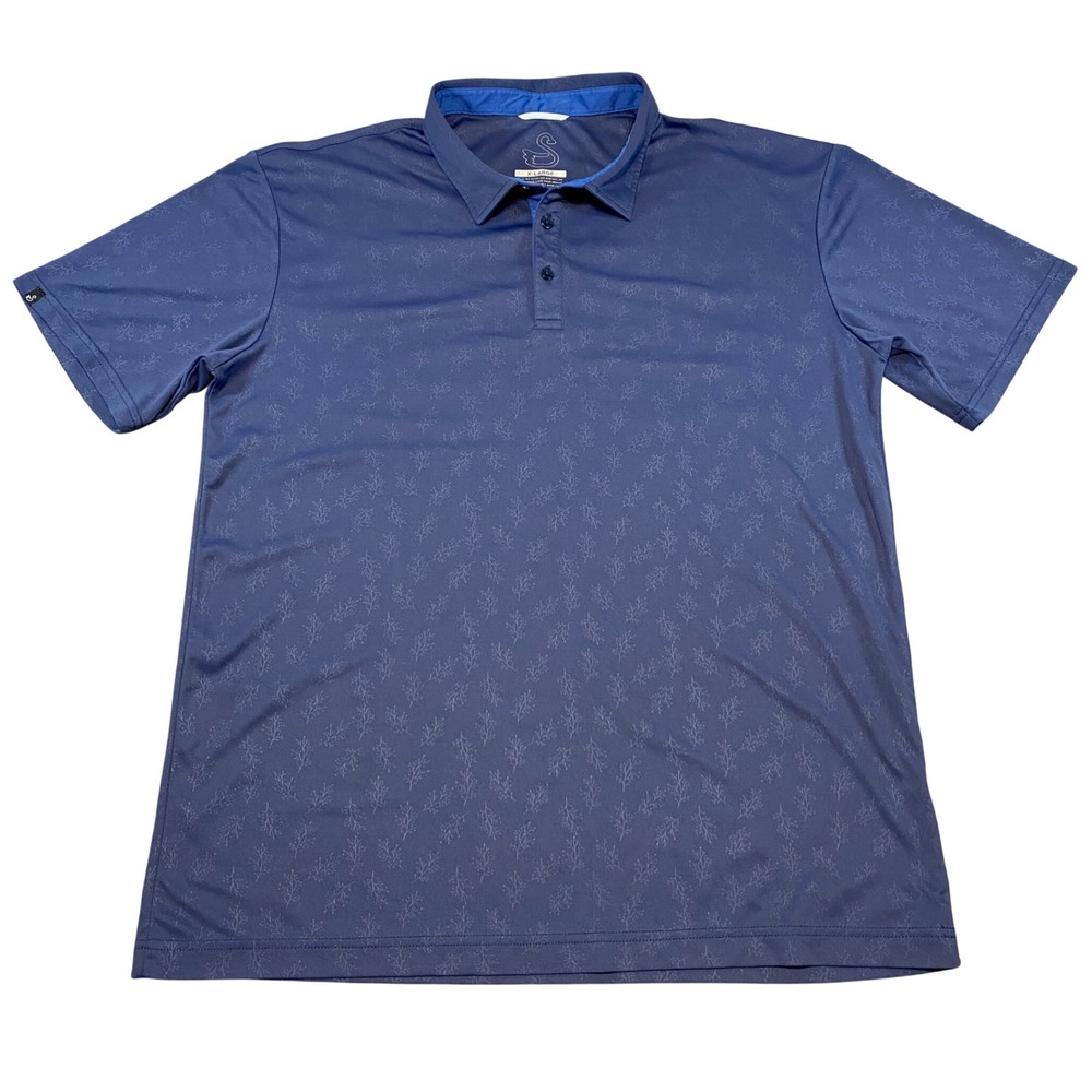 Swannies Mens XL Navy Blue Golf Polo Shirt Short Sleeve Performance Tonal Print